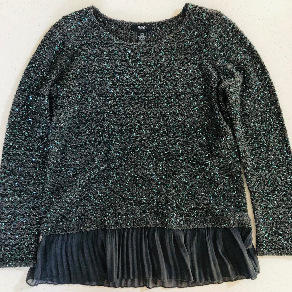 "Alfani" sparkly green sweater with ruffle